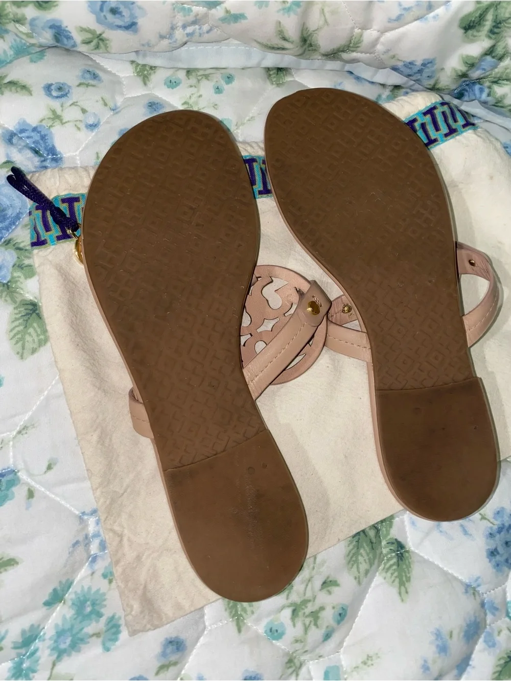 Tory Burch Tan Logo Thong Sandals